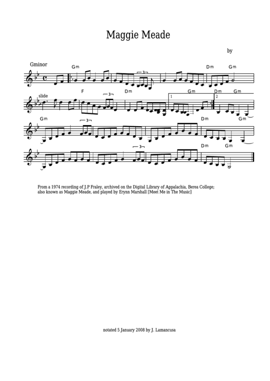 J.p. Fraley - Maggie Meade Sheet Music Printable pdf