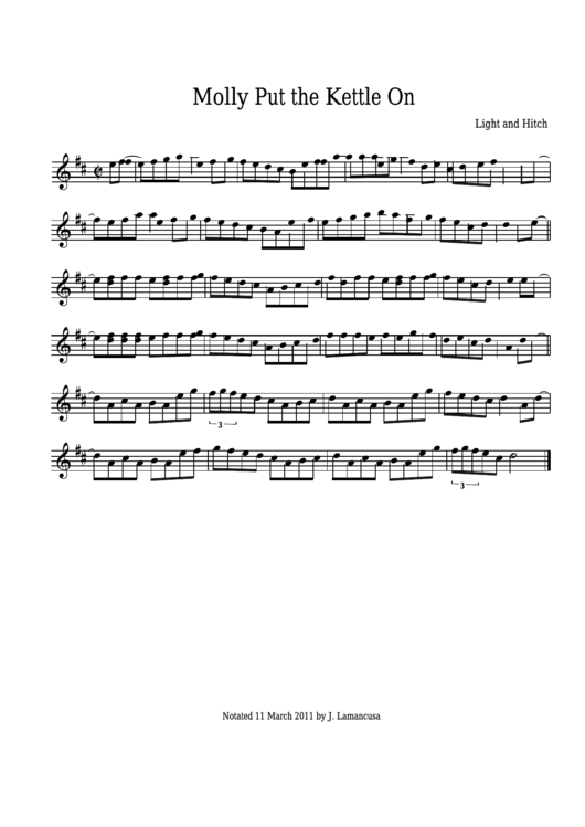 Light And Hitch - Molly Put The Kettle On Sheet Music Printable pdf