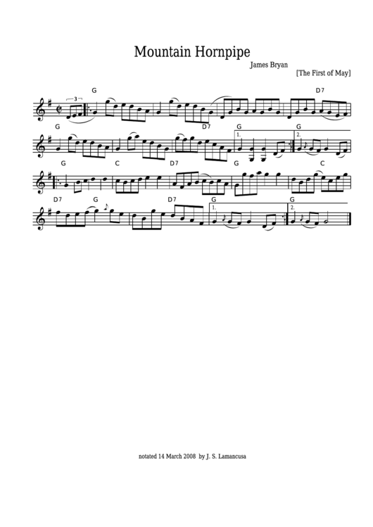 James Bryan - Mountain Hornpipe Sheet Music - The First Of May Printable pdf