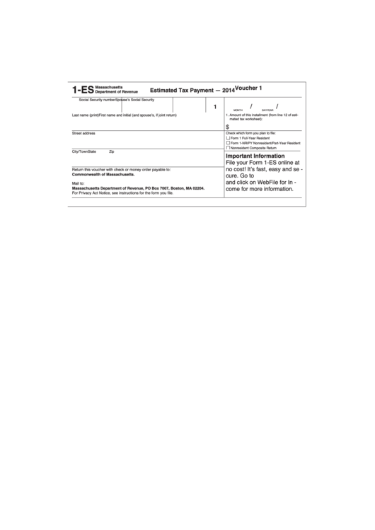 Form 1-es - Estimated Tax Payment - 2014