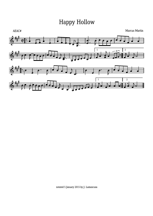 Marcus Martin - Happy Hollow Sheet Music Printable pdf