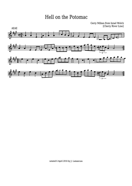 Israel Welch - Hell On The Potomac Sheet Music Printable pdf