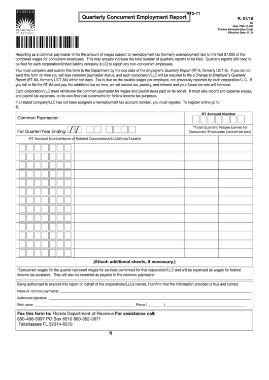 Form Rts-71 - Quarterly Concurrent Employment Report Printable pdf