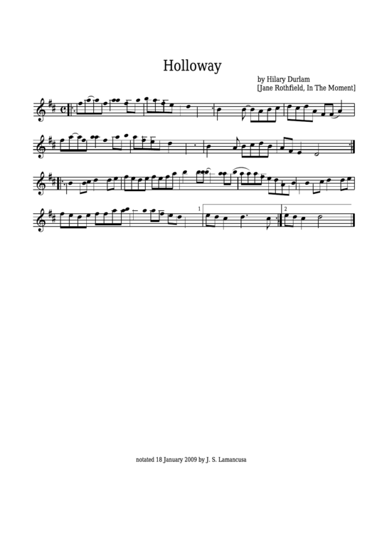 Hilary Durlam - Holloway Sheet Music - Jane Rothfield, In The Moment Printable pdf