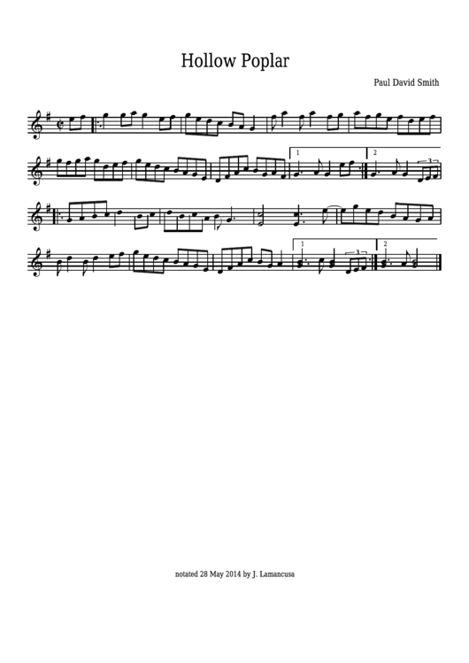 Paul David Smith - Hollow Poplar Sheet Music Printable pdf