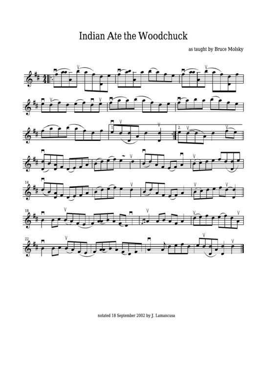 Bruce Molsky - Indian Ate The Woodchuck Sheet Music Printable pdf