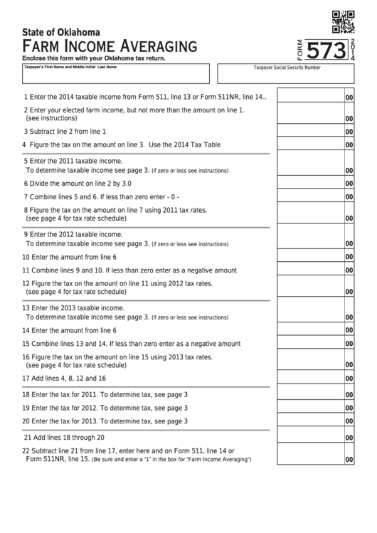 Fillable Form 573 - Farm Income Averaging - 2014 Printable pdf