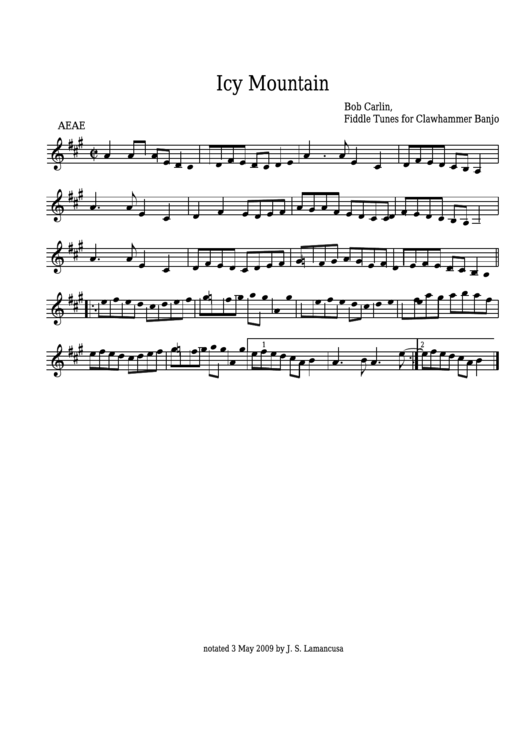 Bob Carlin - Icy Mountain Clawhammer Banjo Sheet Music Printable pdf