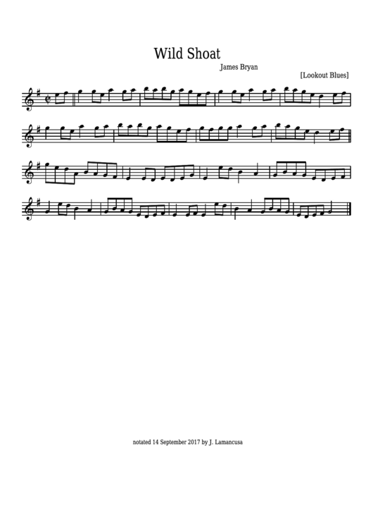 James Bryan - Wild Shoat Sheet Music - Lookout Blues Printable pdf