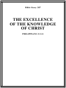 The Excellence Of The Knowledge Of Christ Bible Activity Sheets