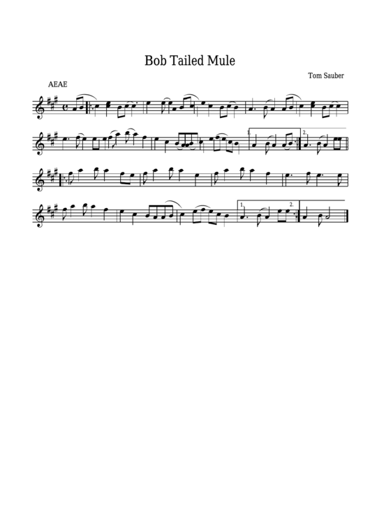 Tom Sauber - Bob Tailed Mule Sheet Music Printable pdf