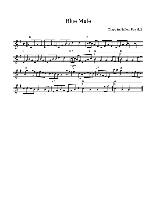 Bob Holt - Blue Mule Sheet Music Printable pdf