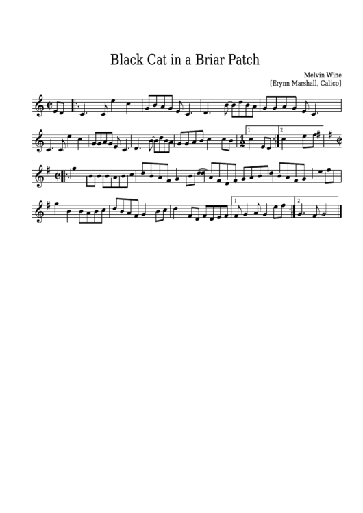 Melvin Wine - Black Cat In A Briar Patch Sheet Music - Erynn Marshall, Calico Printable pdf
