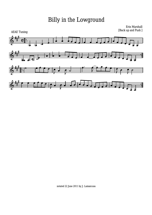 Erin Marshall - Billy In The Lowground Sheet Music - Back Up And Push Printable pdf