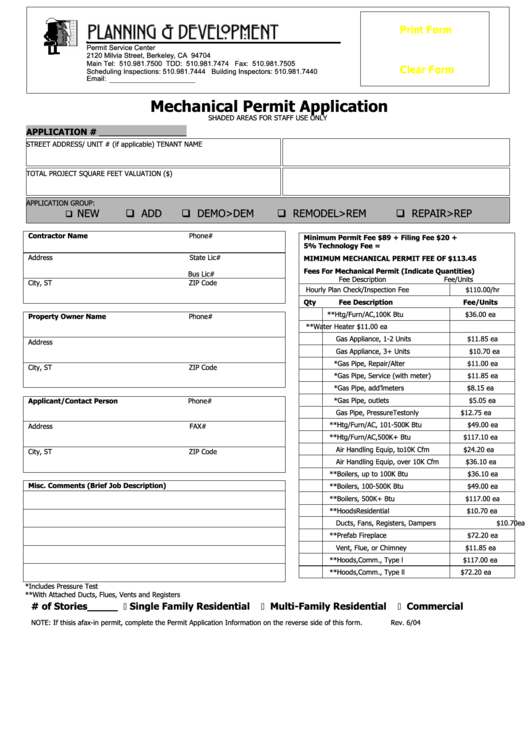 Fillable Mechanical Permit Application California Planning