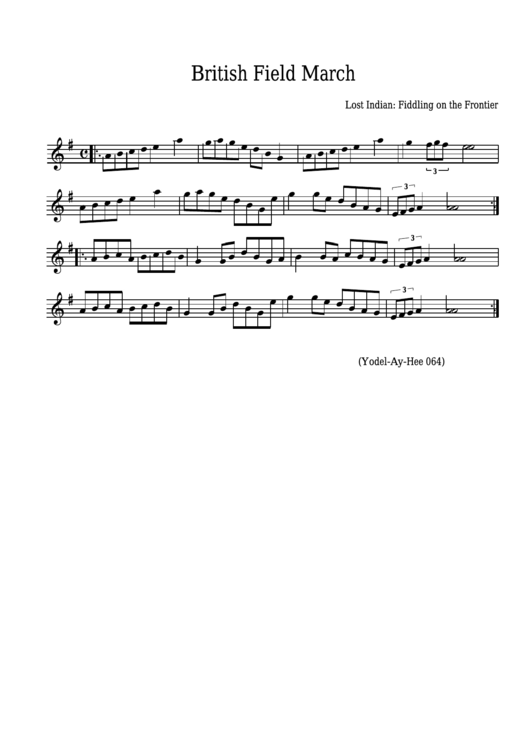 Lost Indian British Field March Sheet Music - Fiddling On The Frontier Printable pdf