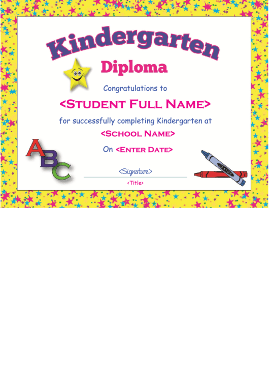 Fillable Kindergarten Diploma Template Printable pdf