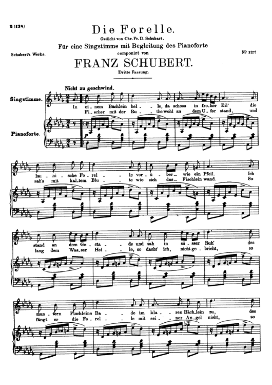 Die Forelle By Franz Schubert Piano Sheet Music Printable pdf