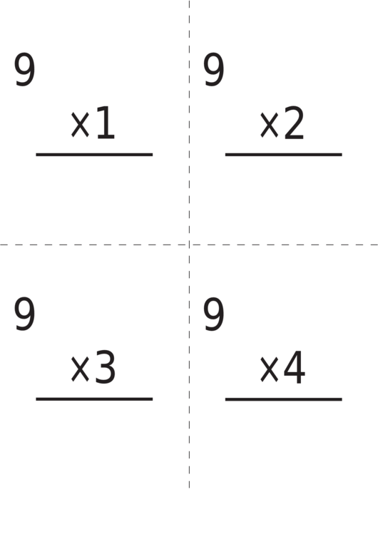 Multiplication Flash Cards 9x Template Printable pdf