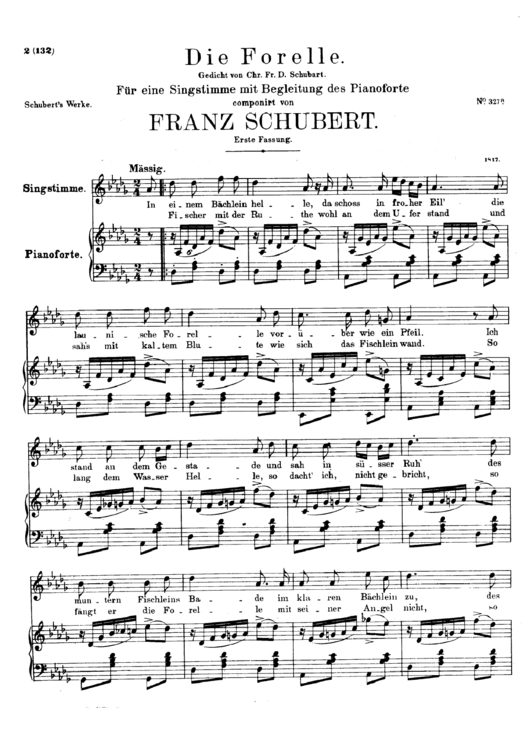 Die Forelle By Franz Schubert Piano Sheet Music Printable pdf