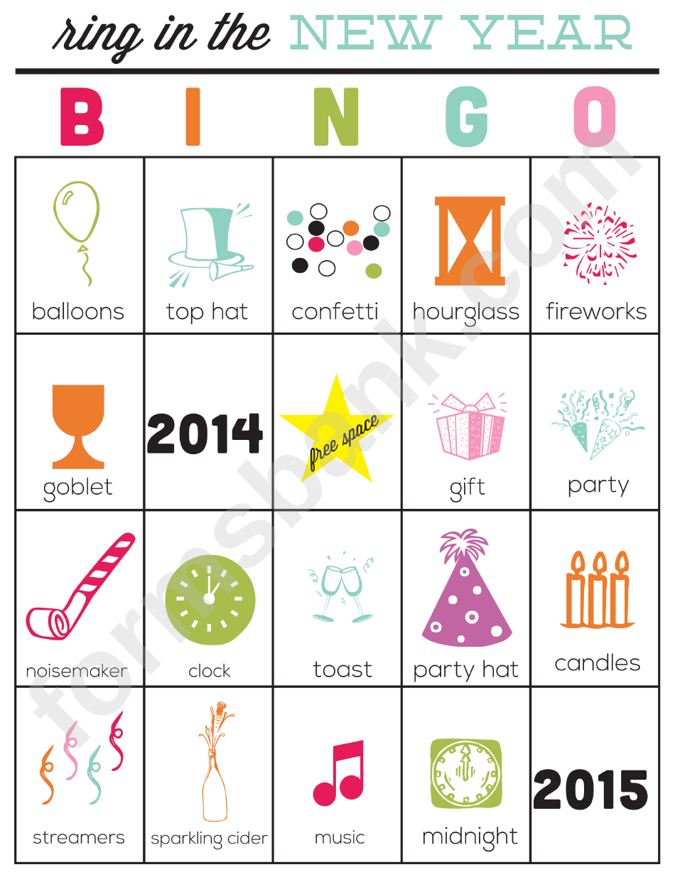 Ring In The New Year Color Bingo Cards Template - 2014-2015
