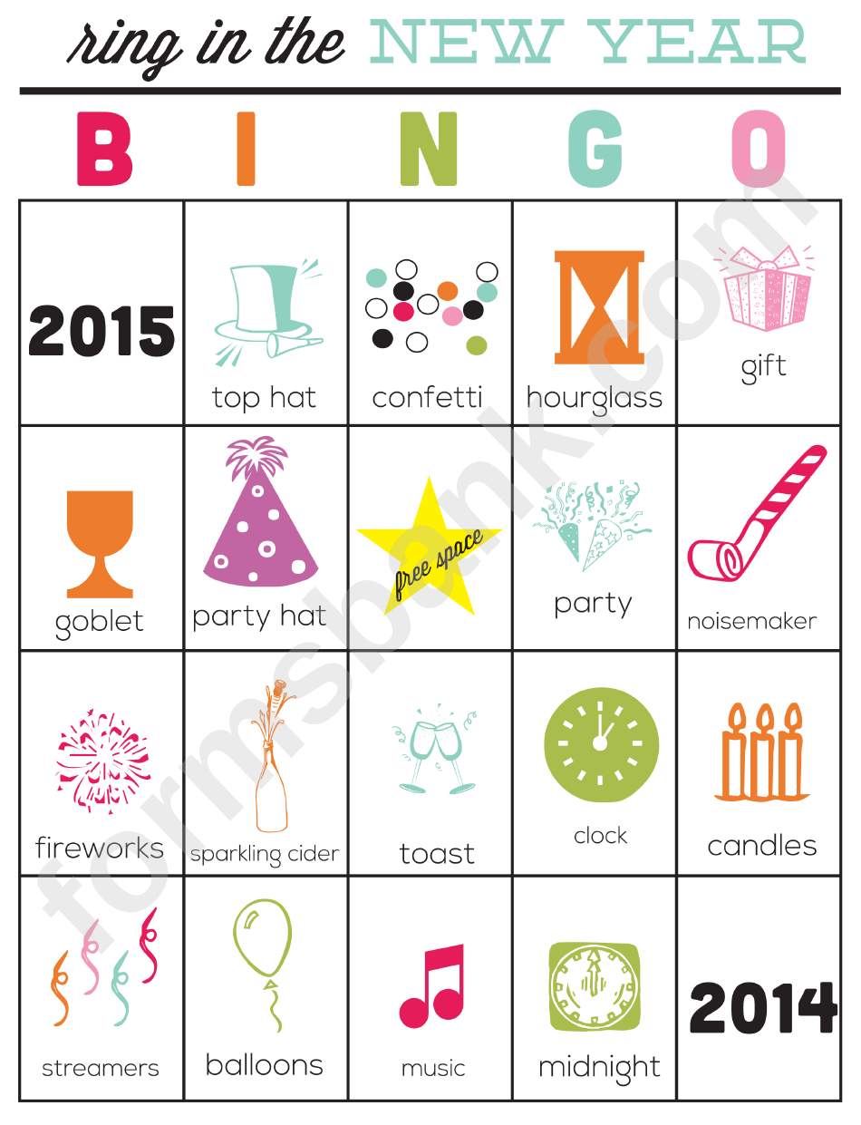 Ring In The New Year Color Bingo Cards Template - 2014-2015