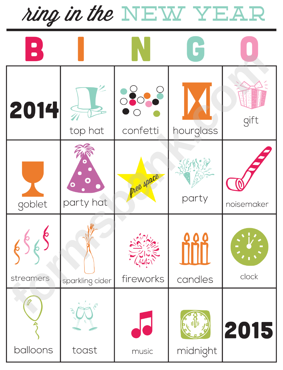 Ring In The New Year Color Bingo Cards Template - 2014-2015