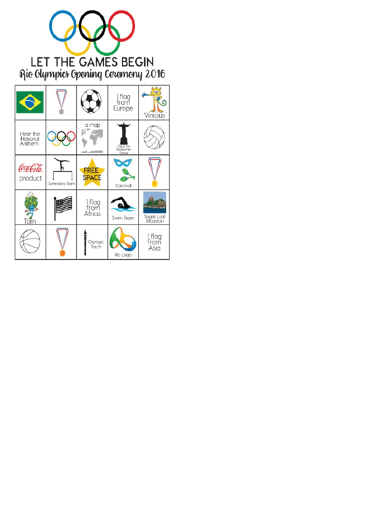 Rio Olympic Opening Ceremony 2016 Bingo Template Printable pdf