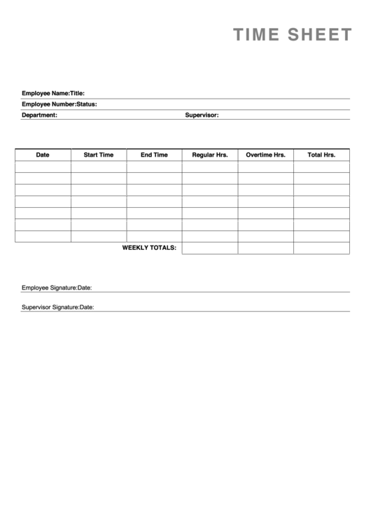 Weekly Employee Time Sheet Template Printable pdf