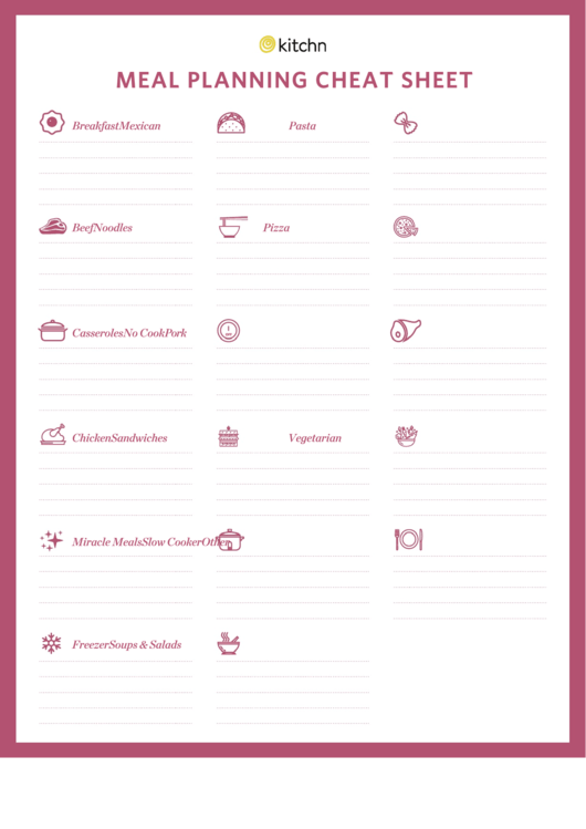 Meal Planning Cheat Sheet Printable pdf