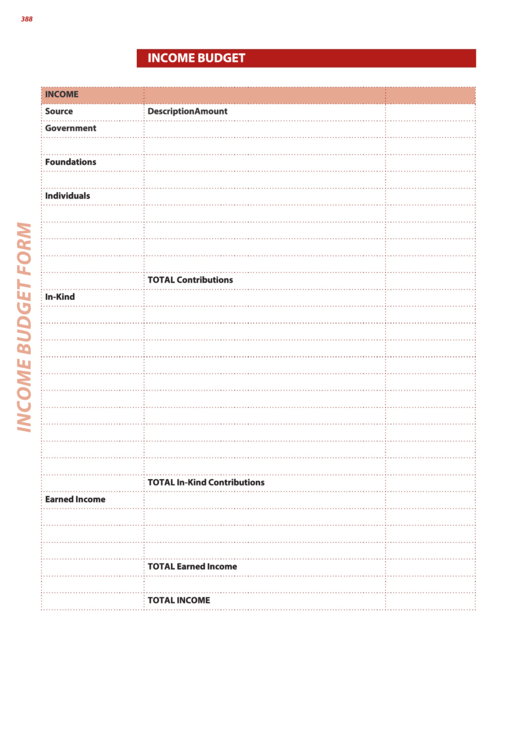 Income Budget Form Printable pdf