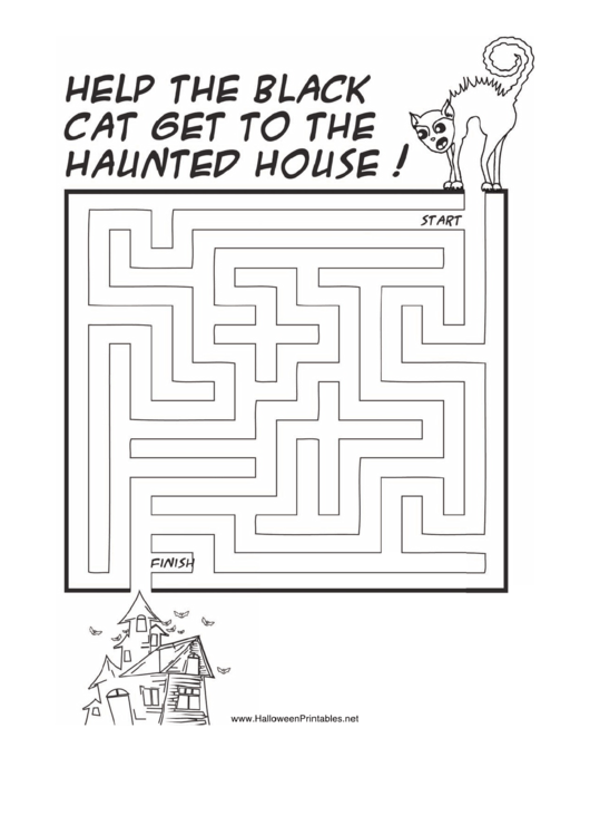 Haunted House Cat Maze Game Template Printable pdf