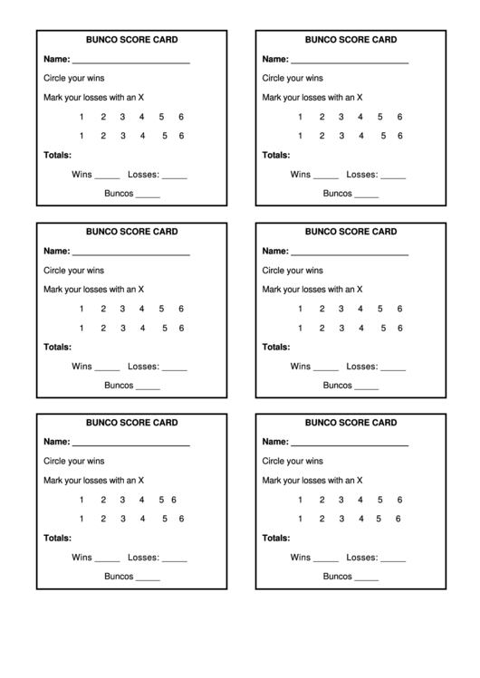 Bunco Score Sheet Printable pdf