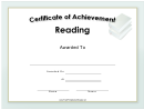 Achievement In Reading Certificate