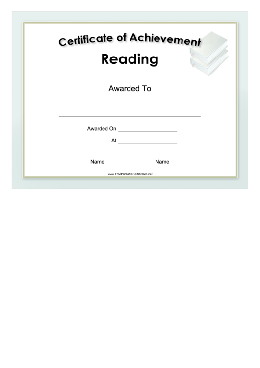 Achievement In Reading Certificate Printable pdf