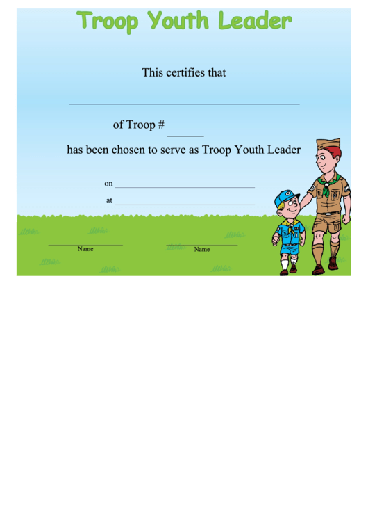 Fillable Troop Youth Leader Certificate Template Printable pdf