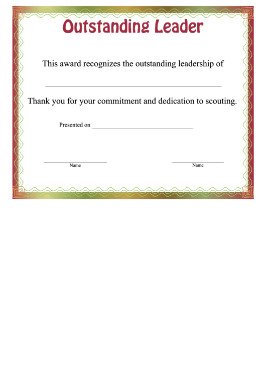 Outstanding Leader Certificate Template Printable pdf