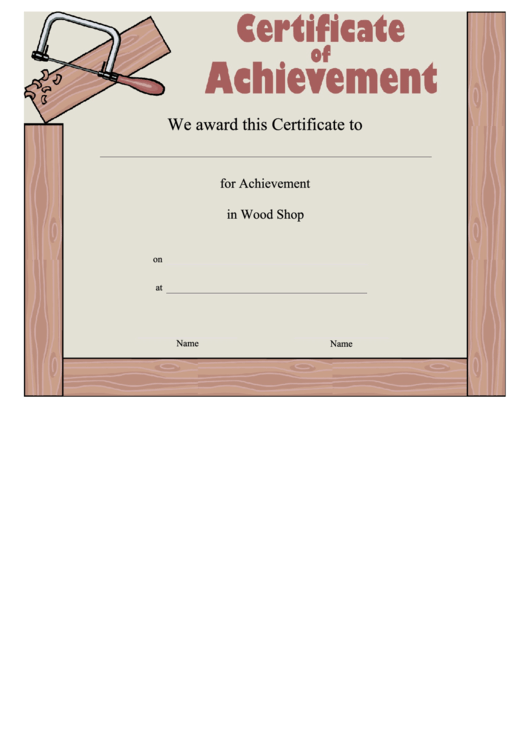 Wood Shop Achievement Printable pdf
