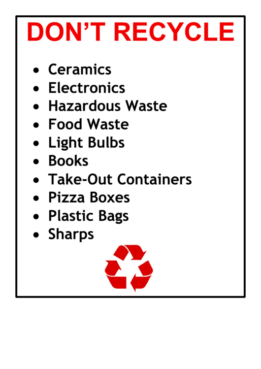 Recyclables Exclusions Printable pdf