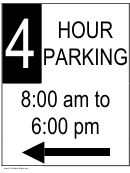 4 Hour Parking Sign Template