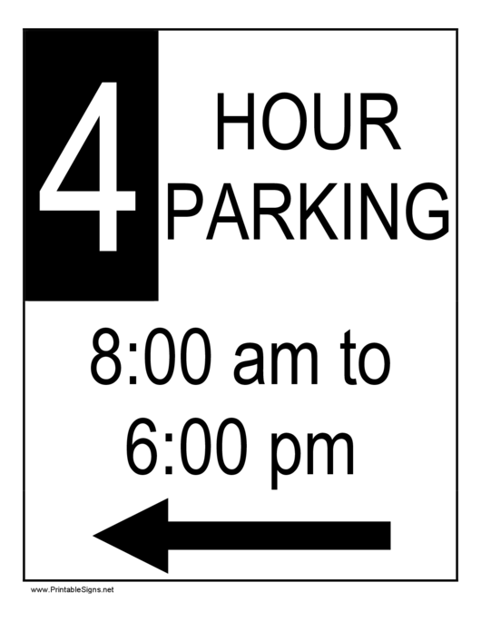 4 Hour Parking Sign Template Printable pdf