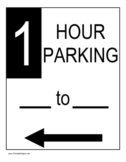 1 Hour Parking Sign Template Printable pdf