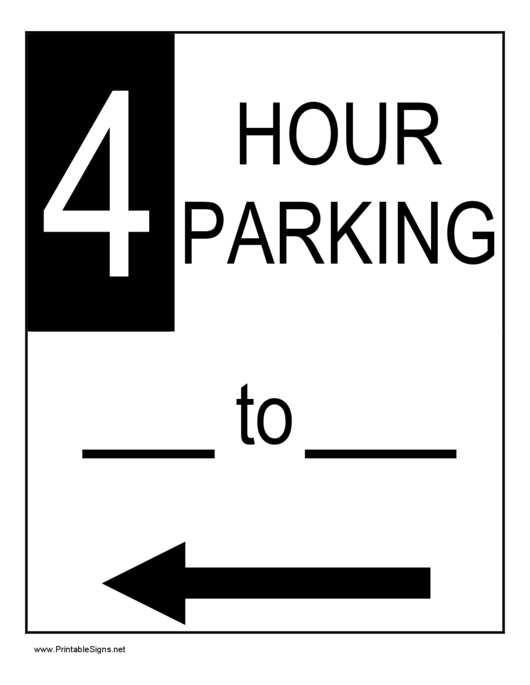 4 Hour Parking Sign Template Printable pdf