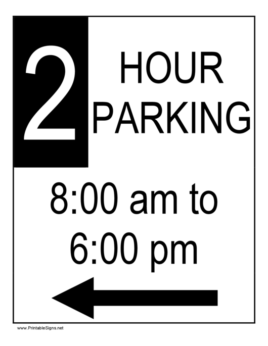 2 Hour Parking Sign Template Printable pdf