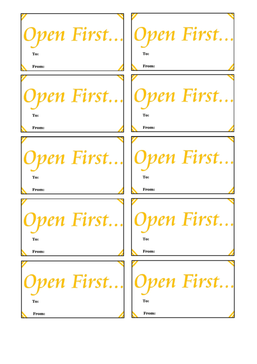 Fillable Open First Gift Tag Template Printable pdf