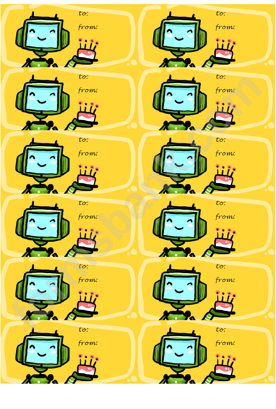 Birthday Robot Gift Tag
