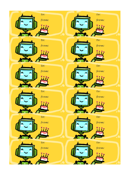 Birthday Robot Gift Tag Printable pdf