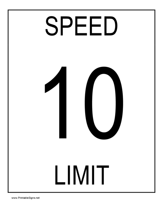 Fillable Speed Limit 10 Sign Templates Printable pdf