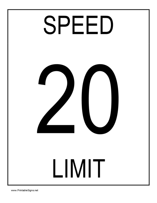 Fillable Speed Limit 20 Sign Templates Printable pdf