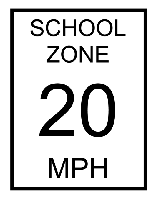 School Zone 20mph Road Sign Template Printable pdf